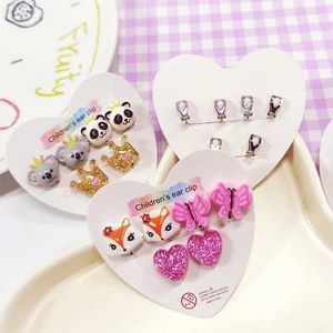 Jewelry Childrens Christmas Gift Perforated Girl Childrens Earrings 5PRS Mixed Cute Panda Cat Clip Earrings WX5.21