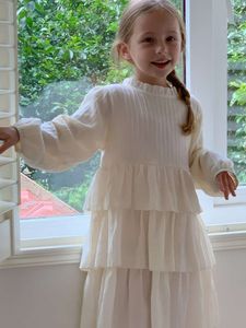 Honeycherry Cute Beige Princess Kirt Autumn New Fashion Ceremony Dress Kids Clothes Girls L2405