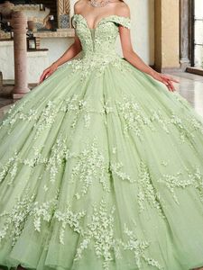 2024 Luxury Floral Quinceanera Dresses Lace Appliques Ball Gown Sweet 15 Prom Dress Off The Shoulder Lace-up Back Bow Elegant Princess Debutantes Gowns