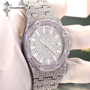 Armbandsur Hip Hop Iced Out Gold Watch Quartz Luxury Full Diamond Round Watches Mens rostfritt stål Armbandsur för gåvor Relogio Mas 2359