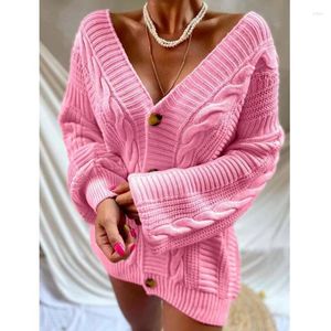 Kvinnors stickkläder Knickning Casual Fashion Fried Dough Twist Cardigan Sweater Coat (Kvinna)