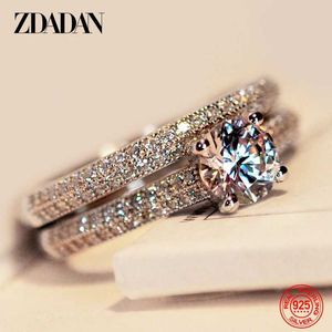 Couple Rings ZDADAN 925 sterling silver double zircon ring suitable for womens fashionable wedding engagement jewelry gifts S2452301