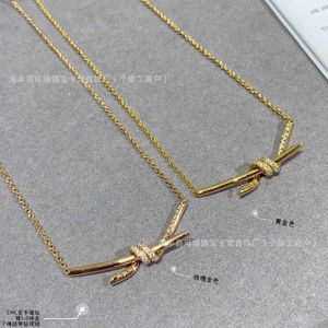 Designer's Gold plating Plated 18k Rose with Diamond Knot Necklace for Women Brand Same Style Smiling Twisted Rope Pendant Collar Chain Gift