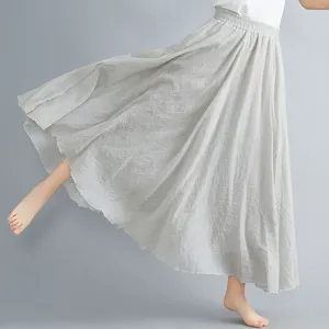Skirts Retro Long For Elegant Women's Casual Elastic Waist Solid Color A-Line Skirt 2024 Autumn Fashion Loose Pleated
