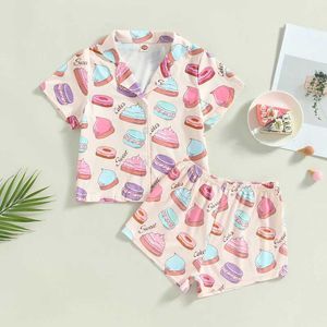 Pajamas Pajamas Citgeett Summer Childrens and Girls Pajamas Short sleeved Button Donut Button Top+Loose Shorts Dress WX5.21