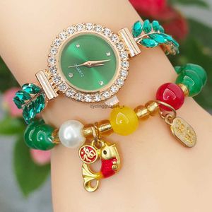 2024 NYTT Fashion Leaf Armband Watch With Diamond Flower Pattern Womens Free Justering Quartz