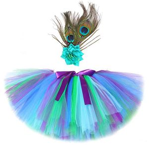 スカートスカートフラワーピーコックフェザーチュチュガールズボディースーツふわふわバレエTutu Childrens Clothing Halloween Birthday Clothing Princess Ball Dress WX5.21