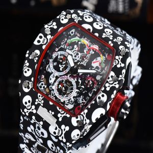 2021 Top Digite Version Skeleton Dial All Richa Fiber Pattern Case Japan Sapphire Mens Watches Rubber Designer Sport Watches 243G