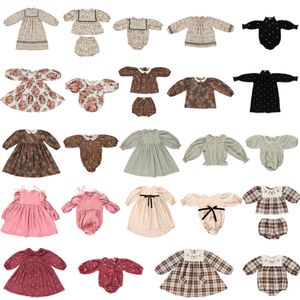Neue Kinder Tops Shorts Kleidung Set Bebe Marke Girls Veet Prinzessin Kleid Neugeborene Baby Langarmdruck Drucken Strampler Kinder Outwear L2405