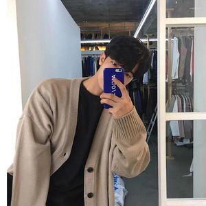 Men's Sweaters Wear Knitted Sweater Casual Home Loose V-Neck Single-Breasted Khaki Solid Color Male Cardigan Coat 2024 Autumn