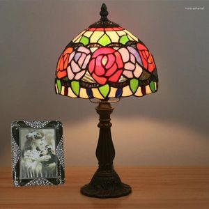 Table Lamps Rose Light Stained Glass Art Flower Home Deco Mediterranean Tiffany Indoor Lighting Fixture Bedroom Desk Lamp Nightlights