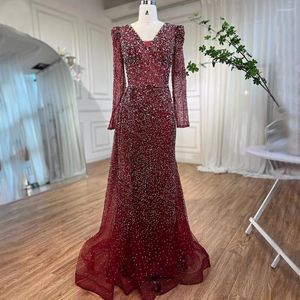 Party Dresses Serene Hill Muslim Designer Luxury Wine Red Mermaid V Neck Beaded Evening Gowns for Women Wedding 2024 GLA72148