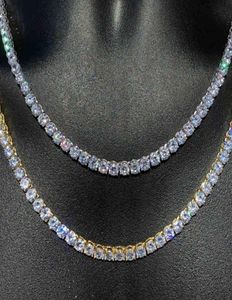 Hiphop 18k Gold Iced Out Diamond Chain Collecle CZ Теннисное ожерелье для мужчин и женщин1904836
