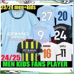 Haaland Soccer Jersey 23 24 De Bruyne Mans Cities Grealish Mahrez Foden Gvardiol Football Shirt Men Kids Kit Set Fans Player Version Uniforms