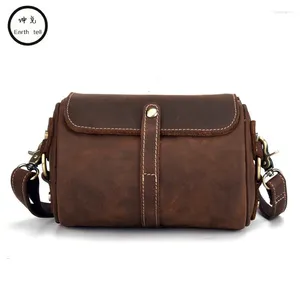 Sznurka vintage Woman Bag Messenger Torba Crazy Horse Oryginalne skórzane żeńskie torby na ramieniu torby na bęben Bęben Pierwszy warstwowa torebka z osłoną