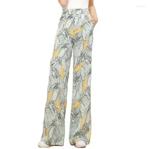 Damenhosen Druckchiffon enge Hochtüfte Dünne Abschnitt Weibliche Weitbein 2024 Sommer Sag Blumen Ladies Casual Straight Leg