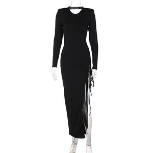 Seksowna czarna sukienka Women High Slit Slim Long Bandage Sukienka Klub Załóż bezpłatną wysyłkę
