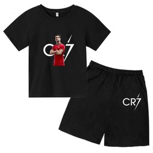 Kids Fashion Summer CR7 Sports Suits 3-14 Years Boys Girls 2pcs Casual Short Sleeve T-shirts+Pants Sets Children Idol Clothes L2405