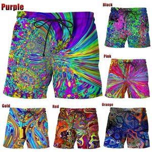 Shorts maschile New Summer Fashion Colorful 3D Printing Tre pezzi di pantaloncini da uomo ad astratto psichedelico Shorts unisex Leisure Beach Shing Shorts Q240522