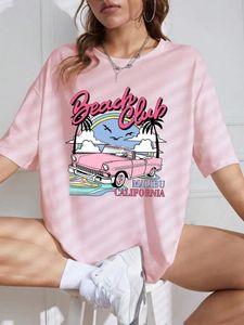 Summer Fashion Cotton Tshirt for Women Beach Club Printing Tees Shirts Bekväma Oneck Oversize Short Sleeve Street kläder 240517