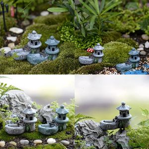 Mini Retro Pond Tower Harz Craft Fairy Garden Dekor Figuren Spielzeug DIY Miniaturen Terrarium Mikro Landschaft Home Ornamente 240523