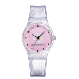 Small Daisy Jelly Quartz Watch Students Girls Cute Cartoon Chrysanthemum Silicone Watches Pink Dial Pin Buckle Wristwatches 240f