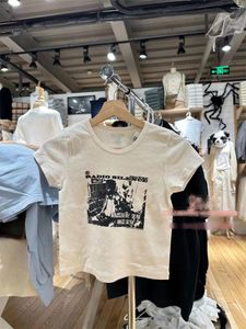 Kvinnors T-skjortor Kvinnor Fashion T-shirt 2024 Ladies Casual Comant Sticked Pure Cotton Print Letter White Slim Shirt For T-Shirts