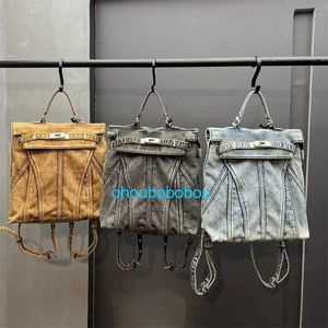 Bolsas de mochila elegantes Ky Celebridades da Internet Celebridades da mesma indústria Mochila de pano de jeans lavado para feminino 2024 Nova capacidade de alta capacidade com logotipo ohi8