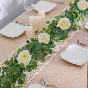 Decorative Flowers 200cm Artificial Flower Silk Rose Gypsophila Garland Fake Eucalyptus Vine Hanging Plant For Wedding Wall Garden Home