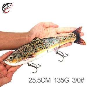 Super Big Size 4 Segments Artificial Fish Vib Fiske Lures 255cm 135G Deep Diving Great Realistic Laser Musky Fishing Bait Hooks7348436