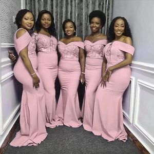 Pink Bridesmaid Dresses Off The Shoulder Mermaid Lace Applique Custom Made Maid Of Honor Gown Country Wedding Wear Plus Size