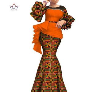 Långa afrikanska klänningar för kvinnor Dashiki Nigeria Traditionell bröllopsklänning Bazin Riche Wax Pearl Dress Lantern Sleeve WY7769