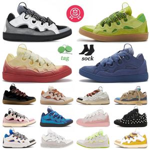 Original Leather Curb Sneakers Fashion Lace-up style 90s extraordinary embossed Curbs Mens Womens in Nappa Calfskin Shoe Rubber Platform Trainers