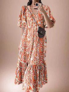الفساتين غير الرسمية الأساسية Zanzea نساء طباعة أردية طويلة الحجم الموضة 2024 Summer Puff Slve Maxi Vestidos retro Dress Discal Sundress Sundress T240523