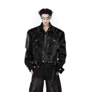 2024 Autumn/Winter New Street Dark Wind High Grade Crocodile Pattern Pu Leather Jacket Design Sense Men's Coat Trend