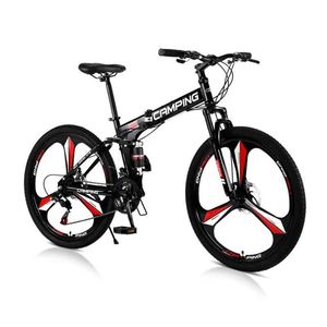 Bikes 21 speed folding bike mountain bike 26 inch three wheeled road bike suspension bike dual disc brake black Q240523