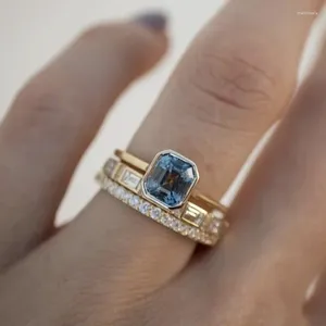 Rings de cluster Luxury Designer Jewelry Inclado Crystal Blue Crystal Mulheres de três peças Presente de moda por atacado