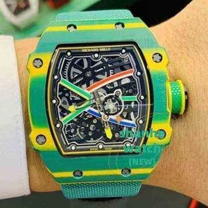 RM Watch Date Hollowed Mechanical Watch Real Tourbillon Carbon Fiber Lightweight Fashion Green Cortile Luminous Personalized Mens Vk5k