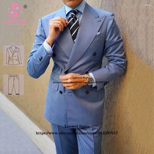 Męskie garnitury moda podwójna piersi dla mężczyzn Slim Fit 2 -częściowe spodni Zestaw Formalny groom Wedding Prom szczyt Lapel Tuxedo Vestidos de novia