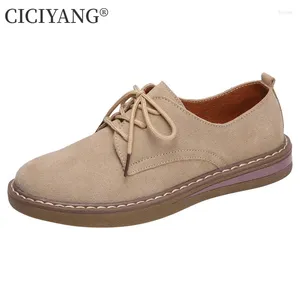Casual Shoes CICIYANG British Style Women Suede Cowhide Flats Spring Autumn Shoe Lace-up Loafers For Ladies Retro Handmade