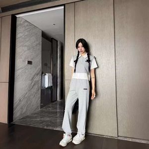 Women's Suits & Blazers Mi24 Korean Style Micro Label Letter Spliced T-shirt Top+feet Casual Pants Set