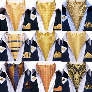 روابط الرقبة Dibangu Jacquard Cravat 3pc مجموعة أصفر Paisley المنسوج Ascot Tie Cufflinks جيب مربع الأزياء الأوشحة غير الرسمية Acce 254i