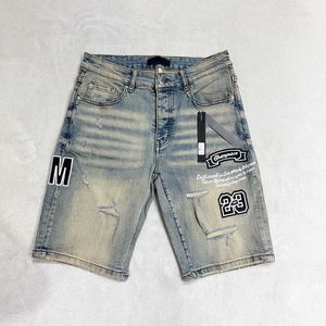 Herren -Shorts Top -Quality -Herren -Denim -Shorts Summer Modemarke Nummernbrief gesticktes Muster Perforated Shorts Casual Capris Unisex J240522