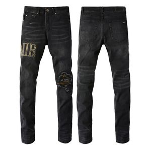 Jeans maschi maschi da uomo ricamo serpente denim in pelle blu vintage pantaloni elasticosi pantaloni scrollati