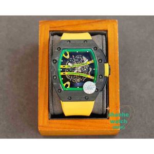 RM Watch Date Yellow Rubber Imported Автоматическое механическое движение Мужские часы черные углеродные.