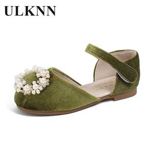 Flat shoes Mary Jane Shoes Kids Beading Flats Kids Buckle Ballet Flat Low With Female Childrens Shoes Princess Shoes Green Sandals Q240523