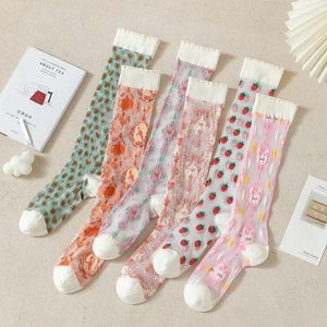 Mulheres meias de verão Ultra-fino transparente de nylon longa kawaii japonês morango pescada joelho vintage meias de seda de cristal