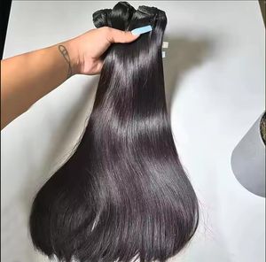 12aベトナムスーパーダブルドローングボーンストレートヘアは、処理されていない髪の拡張を織りますナチュラルカラー100g/バンドルダブルウェフト3バンドル/ロット