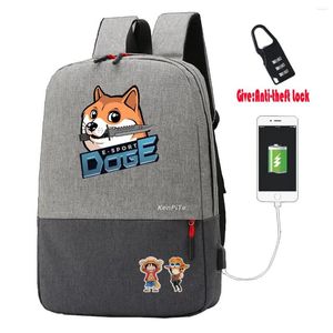 Backpack Cartoon Cute Cute Doge Adolescentes Bolsas de Estudantes Escola Men Travel Laptop Anti-roubo USB Charging Knapsack Boy Girl Book Bag