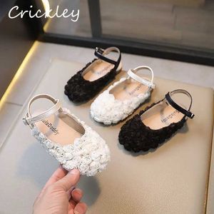 Flatskor Spring/Summer Flower Girl Apartment Shoes Princess Solid Buckle Childrens Fashion Shoes Anti Slip Childrens Sling Shoes Q240523